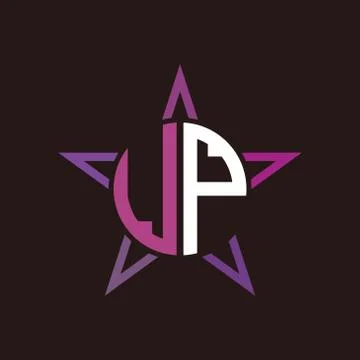 U P initials circle with stars and black background Illustrazione stock