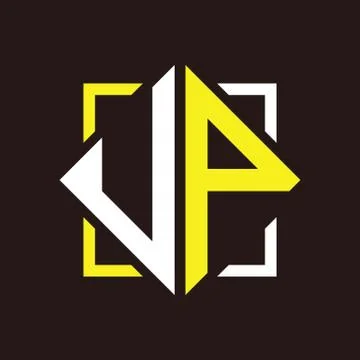 U P Initials quadrangle monogram with square Illustrazione stock