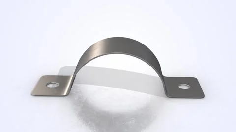 U Shape Pipe Metal Clamp on a Light Reflective Floor. Pipe Strap 3D Animation. 4 Stock Footage 304286902