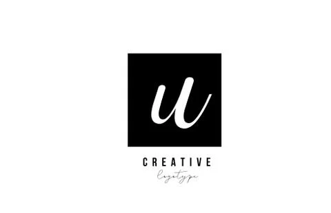 U simple black and white square alphabet letter logo icon design for company  Stock Illustration