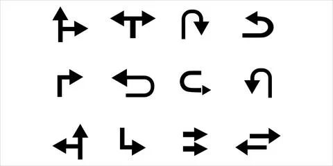 U-Turn and Multi-Direction Traffic Arrow Icons Stock-Illustration