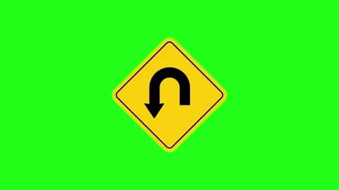 U Turn road sign animation  traffic direction and safety warning symbol Stock Footage 330455029
