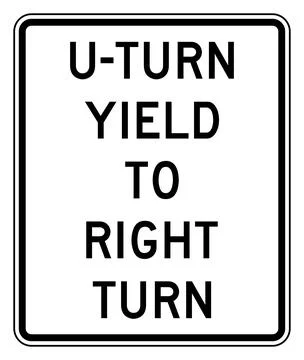 U-turn yield to right turn sign, R10-16, US road sign Stock Illustration