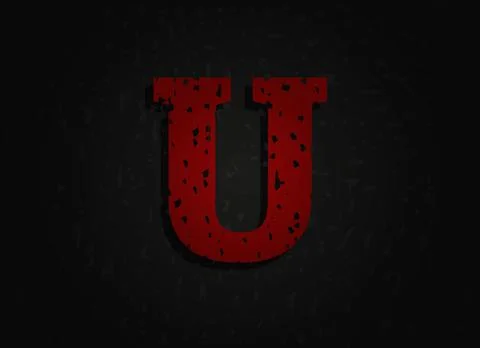 U vector red letter made of grunge texture. Insane Fear brutal font. Wicked n Illustrazione stock