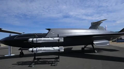 U760 Ravenstrom Combat Drone static display at Farn borough Airshow. Stock Footage 340326949