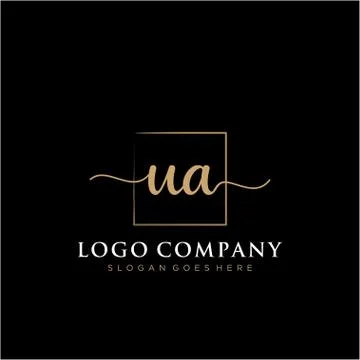UA Initial handwriting logo with rectangle template vector Stock Illustration
