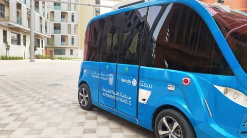 UAE, Abu Dhabi - 13th march, 2023: Autonomous car stand in futuristic city .. Stock Footage 237981473