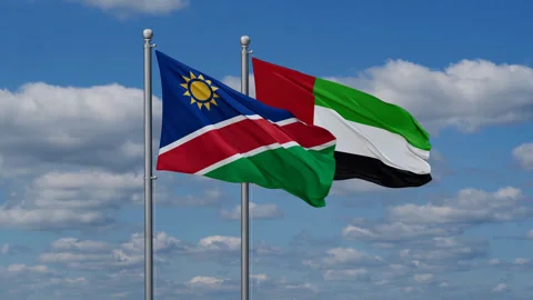 UAE and Namibia two flags Stock Footage 287952394