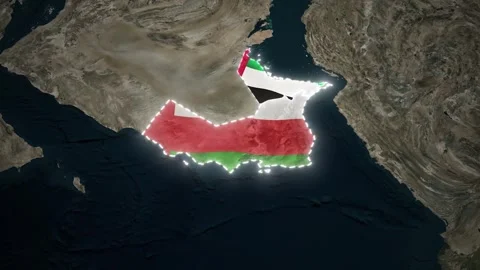 UAE and Oman Borders and Flags Satellite Map Animation 스톡 동영상 345158354