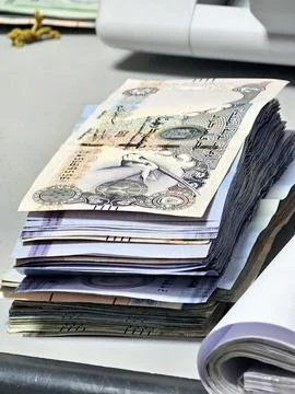 Uae dirhams bank notes stack Fotos de archivo