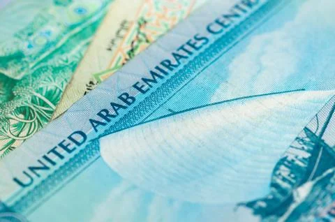 UAE Dirhams. Banknote background close up Stock Photos
