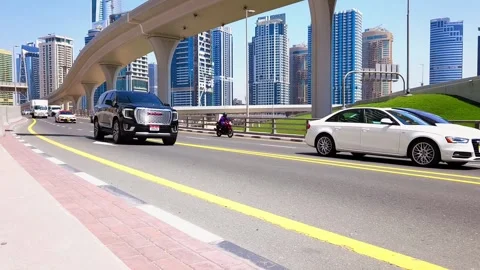 UAE, Dubai. March 29, 2025. Traffic on a multi-lane road in Dubai. Stock Footage 308257526
