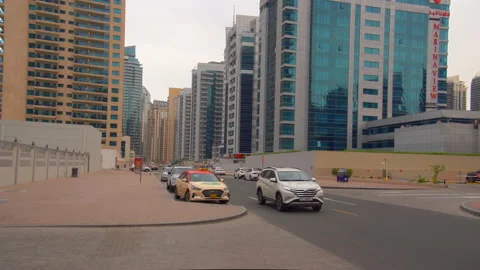 UAE, Dubai. Normal city streets near the bay and residential areas Stock Footage 153386166