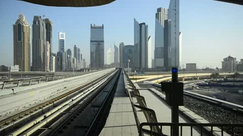UAE, Dubai, Sheikh Zayed Road area from Burj Khalifa Metro Station Stock Footage 10744226