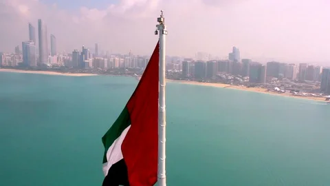 UAE Flag approaching by drone Stock Footage 128935003
