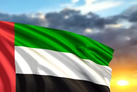 UAE flag on background of sunset Stock Illustration