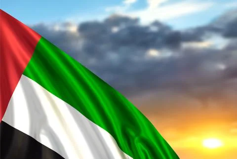 UAE flag on background of sunset Stock Illustration