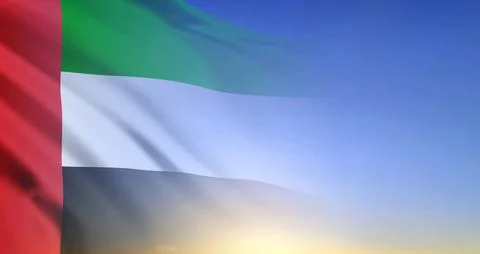 UAE flag on background of sunset or sunrise. Concept for National Holidays Stock Illustration