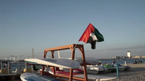 UAE Flag Beach Front far version Stock Footage 145461805