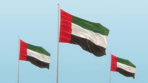 UAE Flag blowing in the wind with a blue sky With Alpha, 3D rendering Video stock 147745364