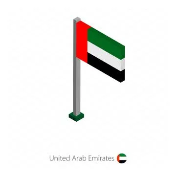 UAE Flag on Flagpole in Isometric dimension. Stock Illustration