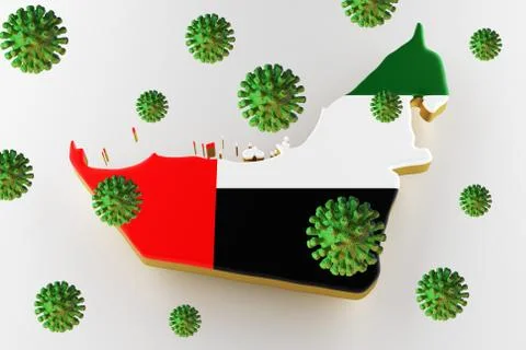 UAE flag on a map. 3d render Illustrazione stock