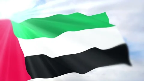UAE Flag Seamless Loop 4k 60fps on Sky Background Stock Footage 340621176