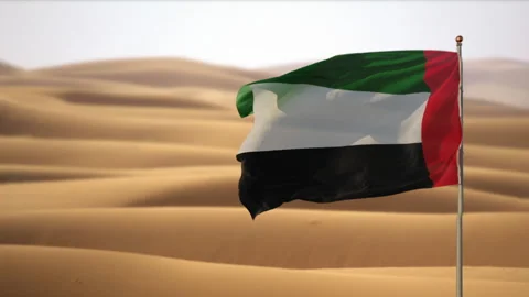 UAE flag waving at desert background Stock Footage 148709185