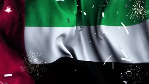 UAE Flag Waving with Fireworks and Confetti Celebration Background 库存影片 333990670