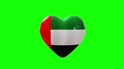 UAE heart flag pop-up animation on green screen Stock Footage 314370767