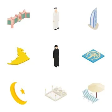 UAE icons set, isometric 3d style Ilustración de archivo