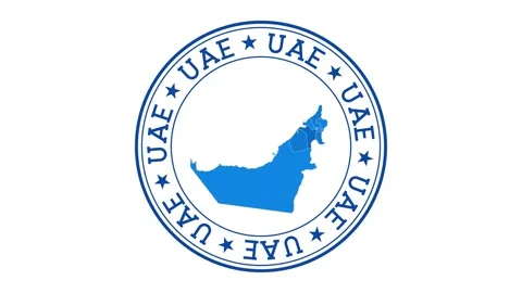 UAE intro. Badge with the circular name and map of country. UAE round logo an... Stock Footage 231098566