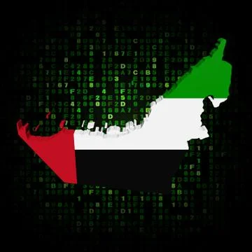 Uae map flag on hex code illustration Stock Illustration