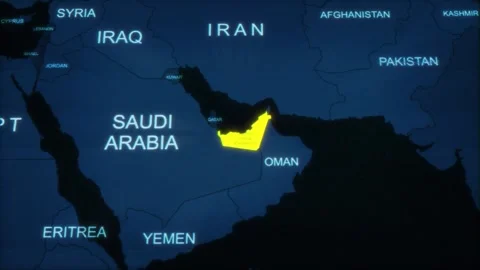 UAE Map Highlighted On Satellite HUD Map Style 02 Stock Footage 333264157