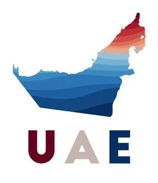 UAE map. Map of the country with beautiful geometric waves in red blue colo.. Stock Illustration