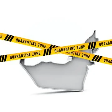 UAE map with yellow quarantine warning security tape. 3D Render Stock Illustration