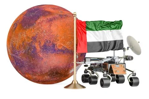 The UAE Mars Exploration Program. Planetary rover with Mars and the United .. Stock-Illustration