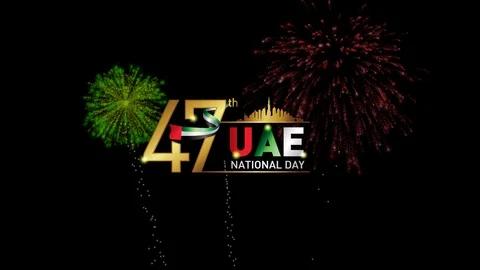 UAE National Day Fire Work Animation with Flag Stock Footage 99045656