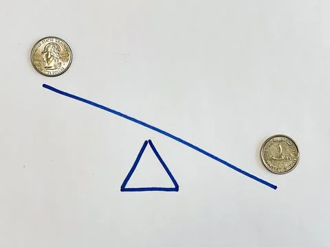 UAE one dirham and us quarter dollar coins on drawn scales Stock Photos