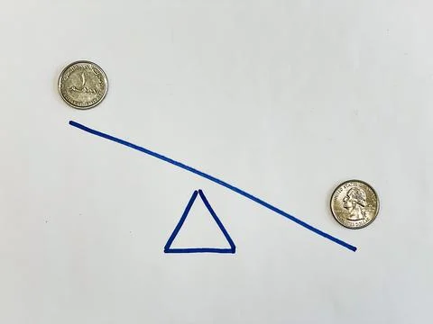 UAE one dirham and us quarter dollar coins on drawn scales Stock Photos