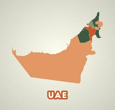 UAE poster in retro style. Map of the country with regions in autumn color .. イラスト素材