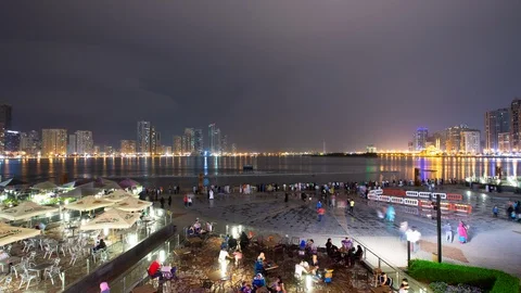 UAE - Rain and Lightning Moving in Sky over Pond Skyline - 4K Timelapse Stock Footage 112894489
