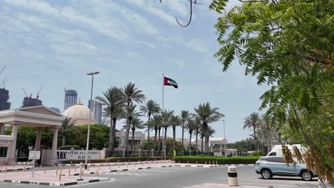 UAE - September 18, 2026 - UAE flag waving at the American University in Du.. Stock Footage 345777931