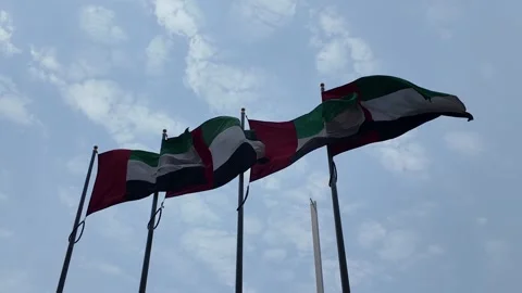 UAE - September 18, 2026 - UAE flag waving at the American University in Du.. Видео 345778338