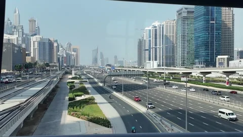 UAE - September 8, 2026 - Scenic urban footage of Sheikh Zayed Road traffic.. Stock Footage 345044740