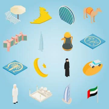 UAE set icons, isometric 3d style Stock Illustration