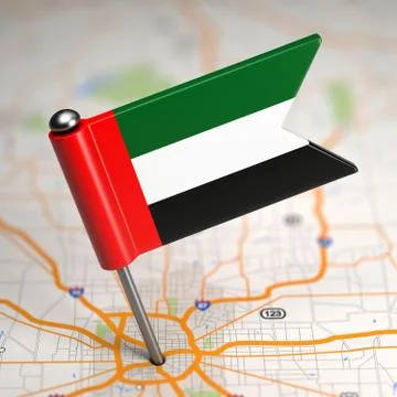 UAE Small Flag on a Map Background. Stock Illustration