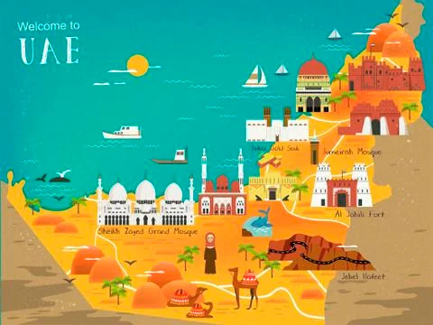 UAE travel concept map Stock Illustration