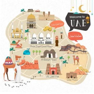 UAE travel map Stock Illustration