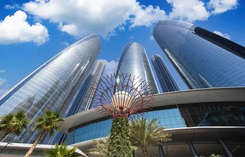 UAE, United Arab Emirates, Abu Dhabi downtown panorama and financial center Stock Photos